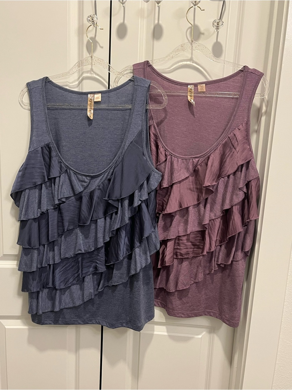 Lot of 2 Sleeveless Ruffle Layer Tank Tops Plus Size 2X Blue Mauve Lightweight